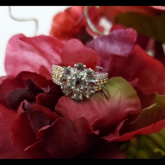 Prasiolite & Yellow Topaz 925 Sterling Silver Ring Size 8 - Picture 6 of 16